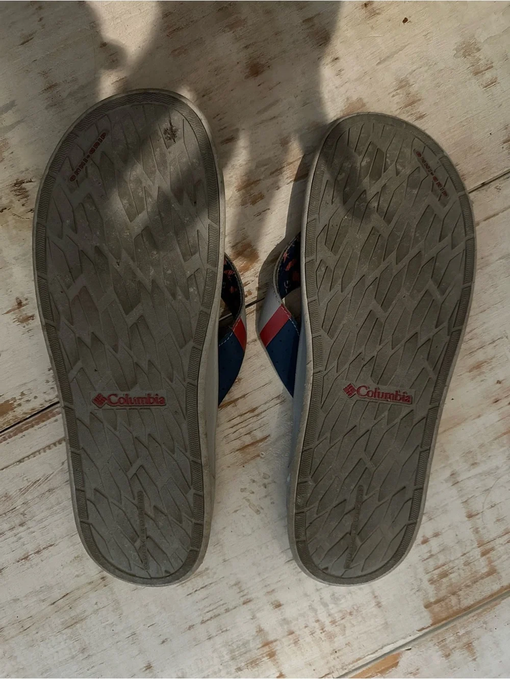 PFG Gray Logo Thong Sandals with Navy & Red Accent